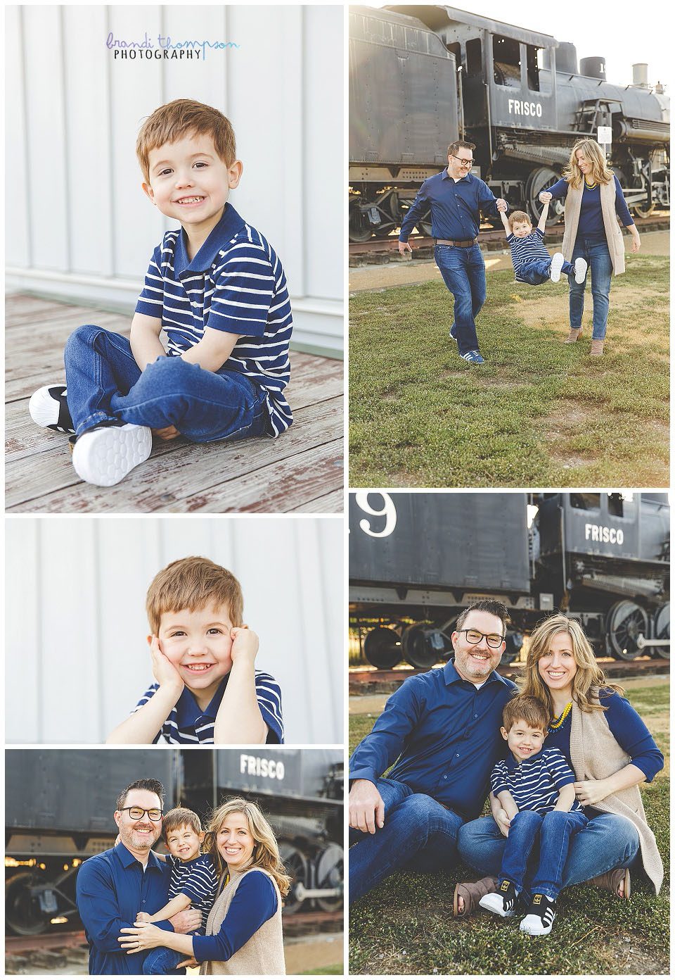 outdoor family session with train and log cabin in frisco, tx mom, dad and young son