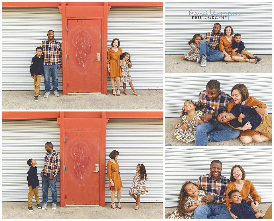 urban outdoor family session in dallas, tx with mom, dad, brother and little sister