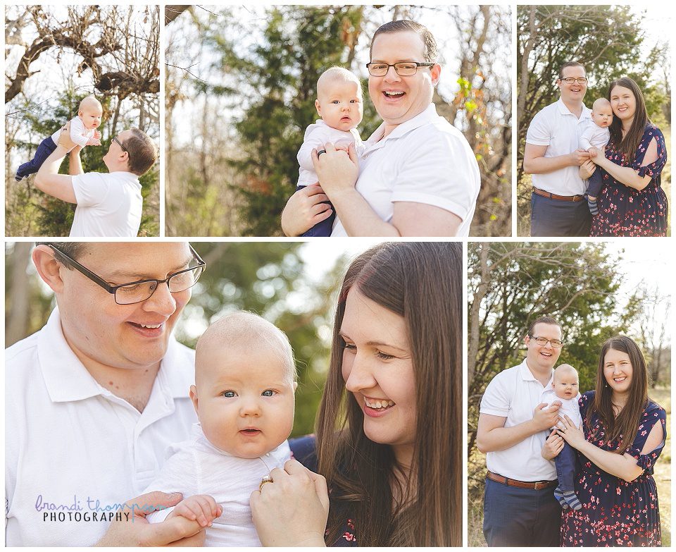 outdoor family session at arbor hills in plano, tx with mom, dad and infant son
