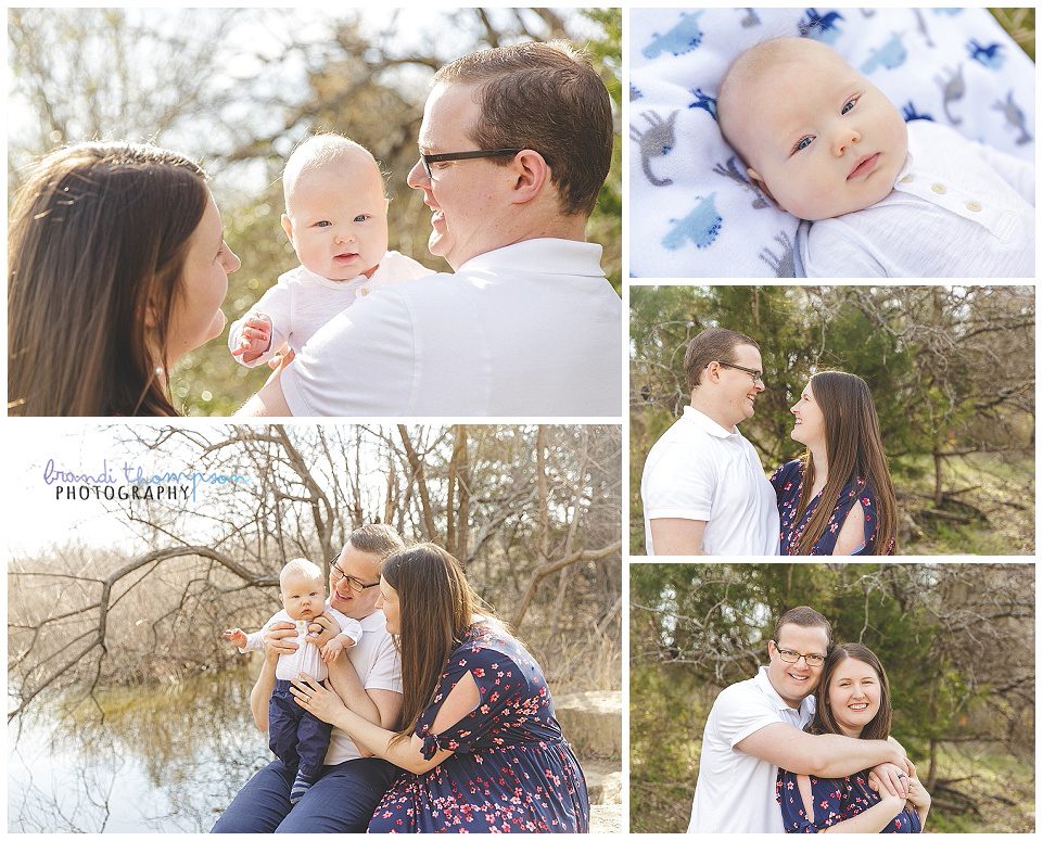 outdoor family session at arbor hills in plano, tx with mom, dad and infant son