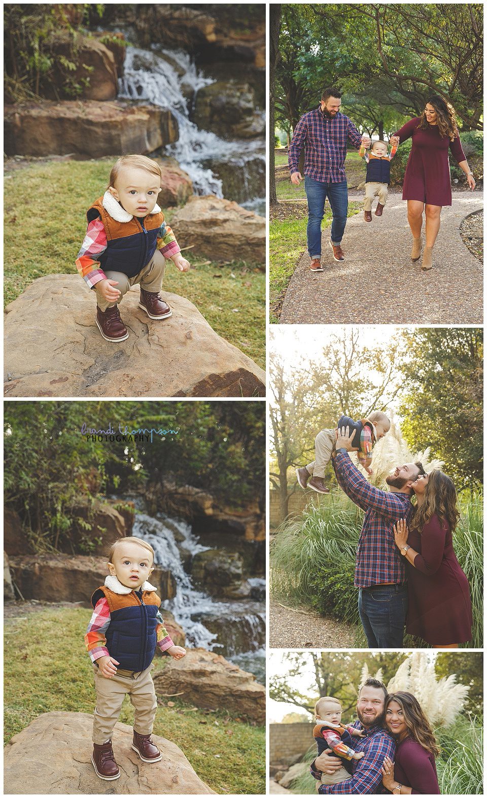 outdoor family photos in frisco park with mom, dad and one year old boy