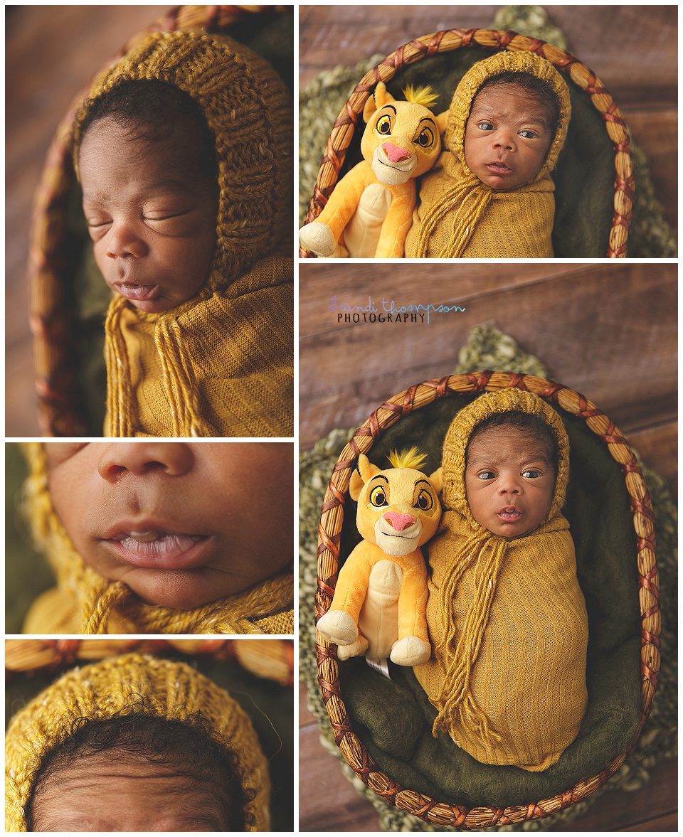 newborn baby boy with dark skin in shades of dark yellow and green