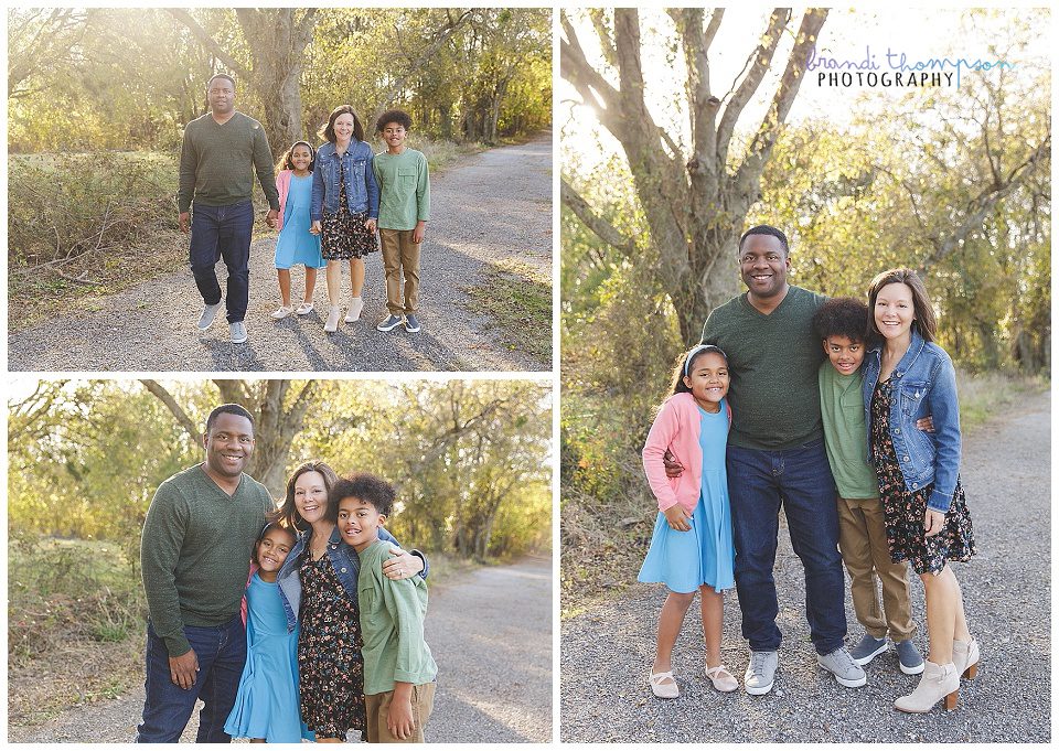 outdoor rural family photos with a biracial family, and school aged boy and girl