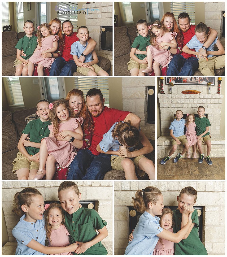 family photos with a light skinned family of five, mom, dad, twin boys and preschool age girl