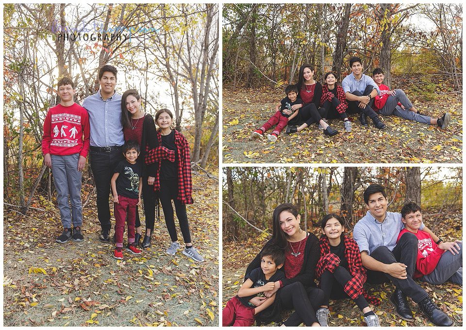 photo collage of family pictures with a latinx family in shades of red, black and gray