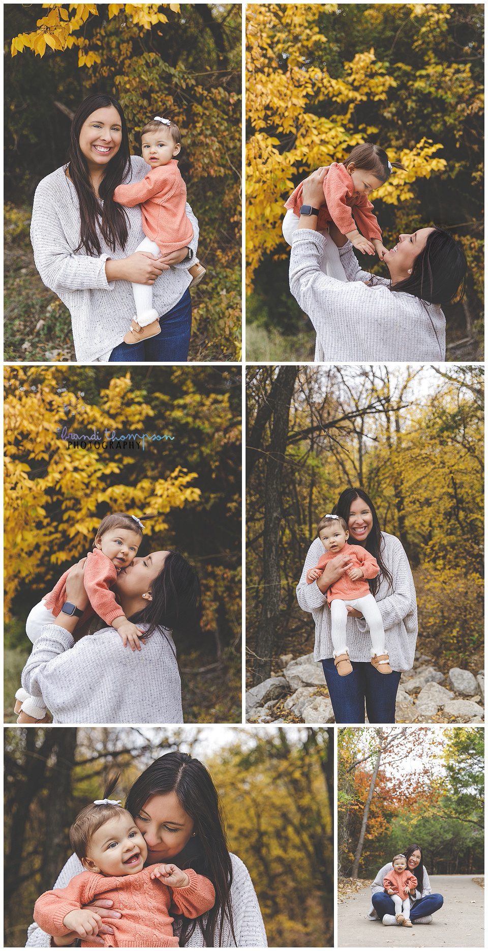 collage of outdoor photos with mother and baby girl with fall colors 
